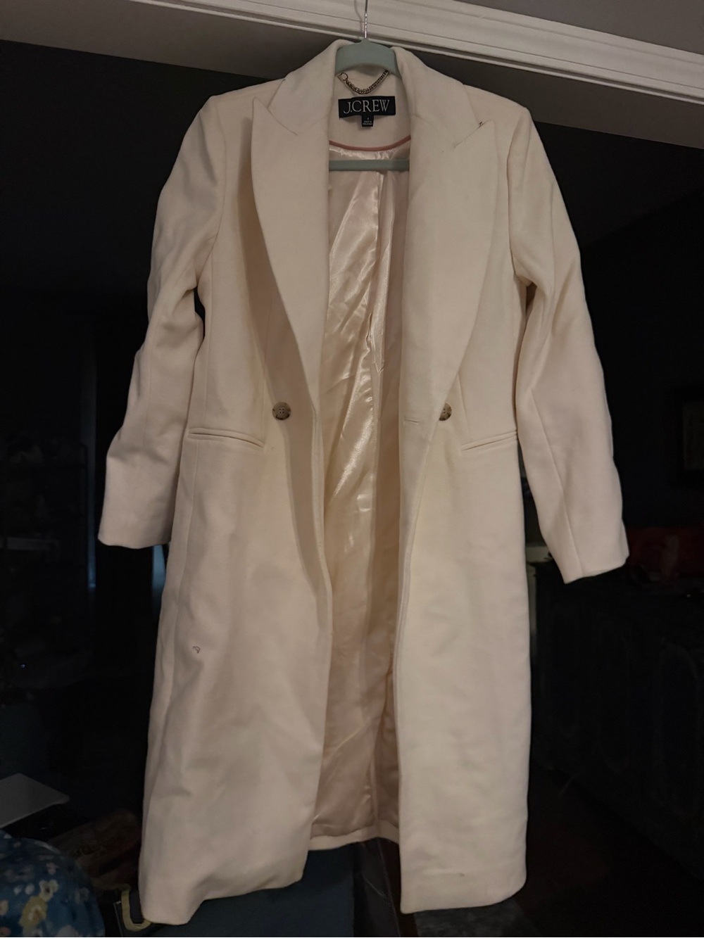 J. Crew Cream Single-Breasted Long Trench Coat
